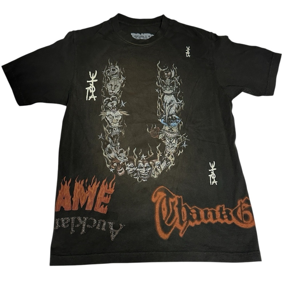 Travis Scott Black Graphic Tee with U Skull Motif New